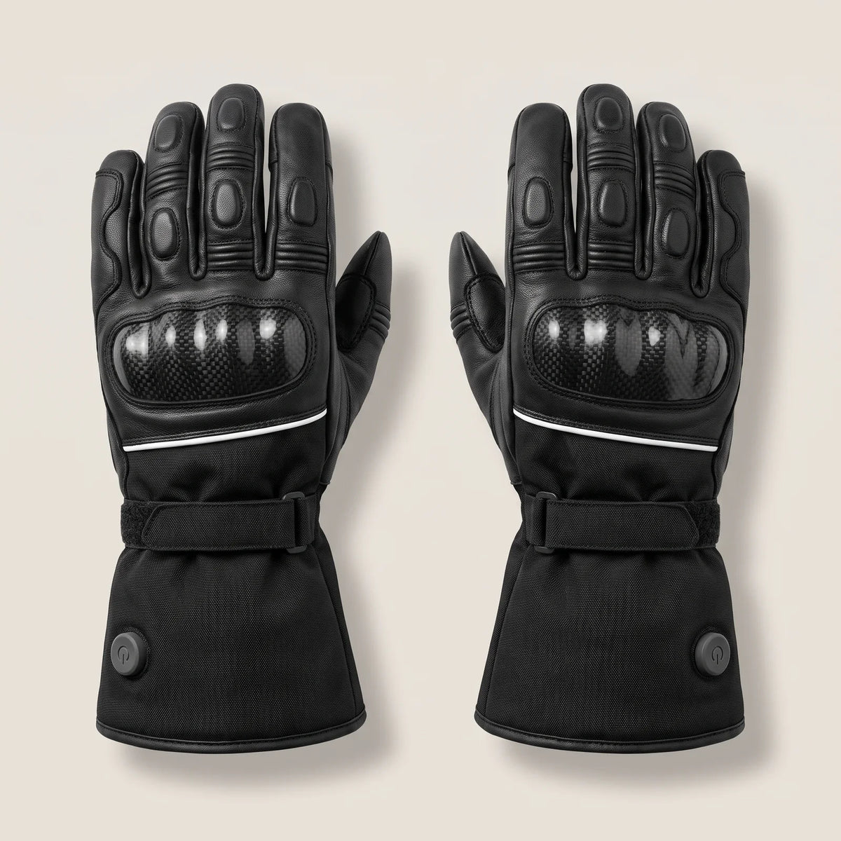 BergHeat Apex heated leather motorcycle gloves with hard knuckle protector and long gauntlet
