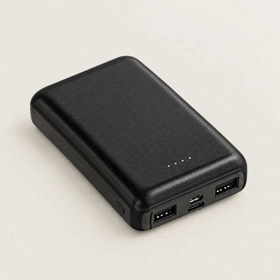 BergHeat power bank 5,000 mAh, cut out, with two USB-A ports, micro-USB, USB-C and four LEDs