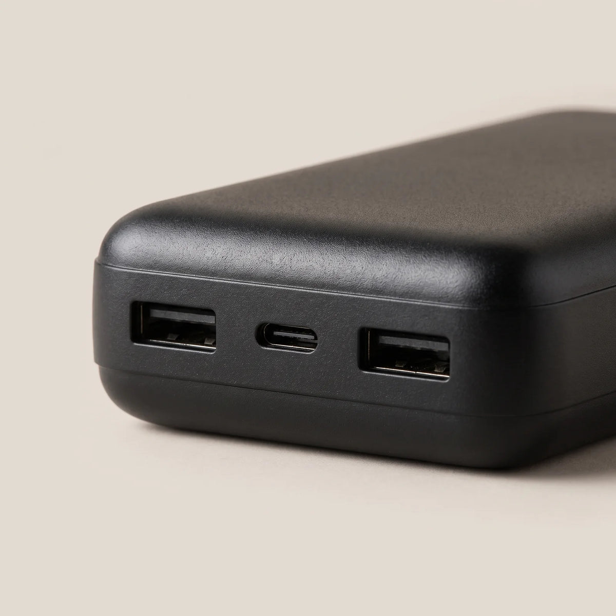 Ports of the 10,000 mAh power bank: two USB-A and one USB-C