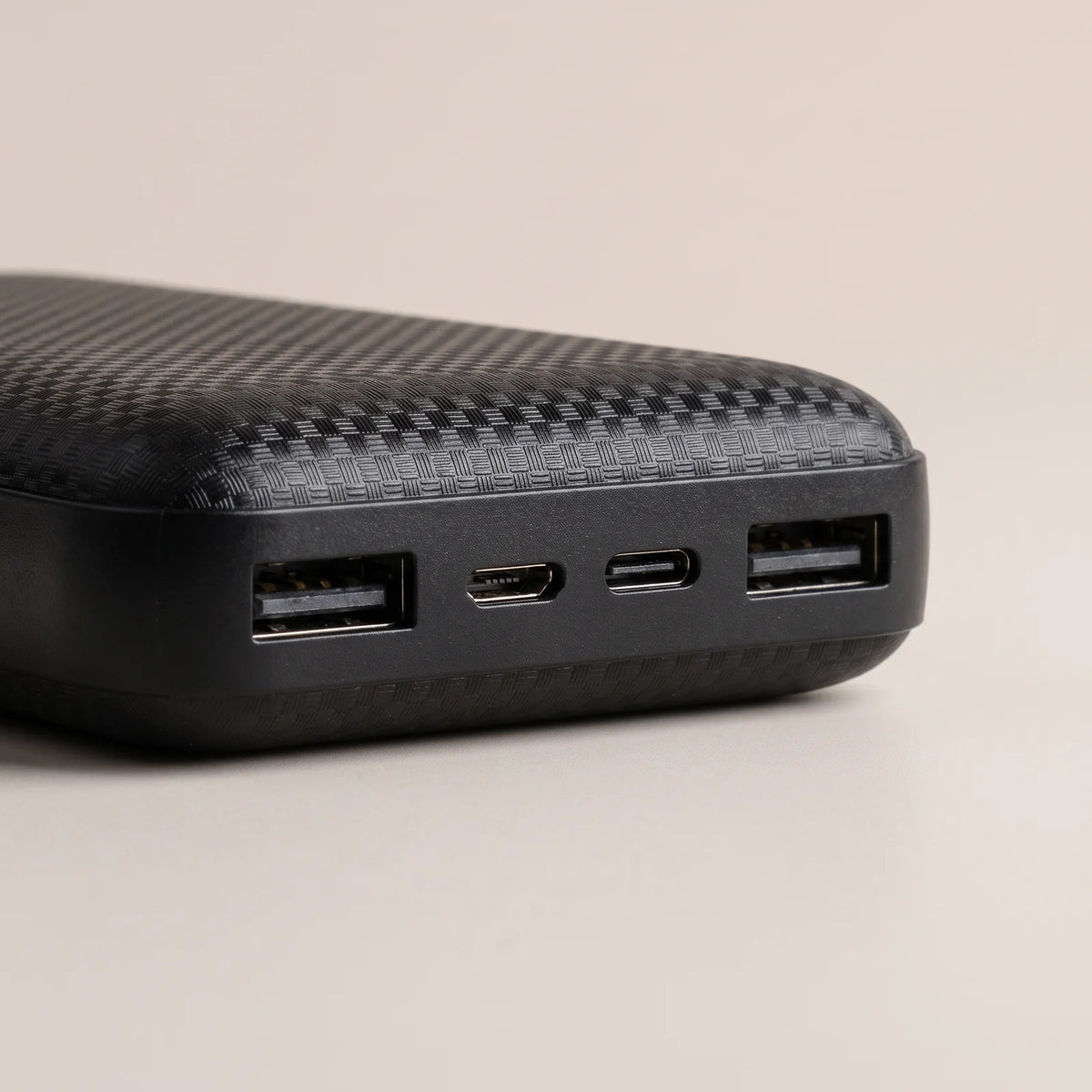 Ports of the 20,000 mAh power bank: two USB-A, Micro-USB and USB-C